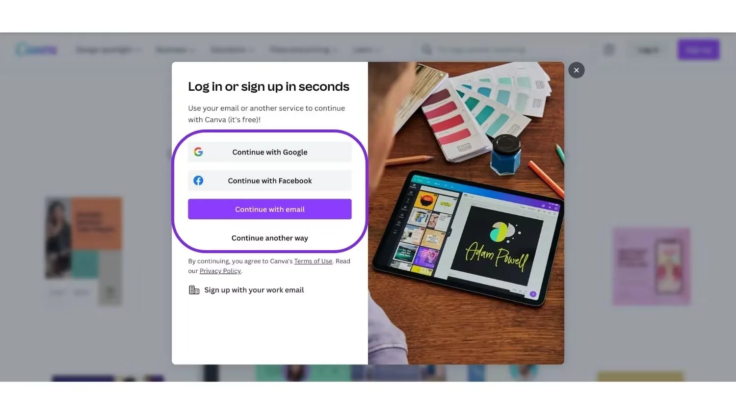 Tạo t&agrave;i khoản Canva